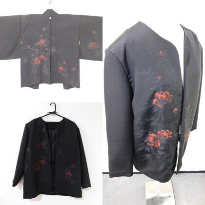 着物の羽織やコートをリメイク / 黒絵羽の羽織 / 郵送は全国対応。大阪